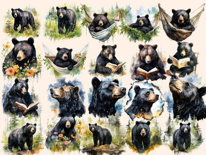 Black Bears Watercolor Clipart bear clipart - Wonders Artist