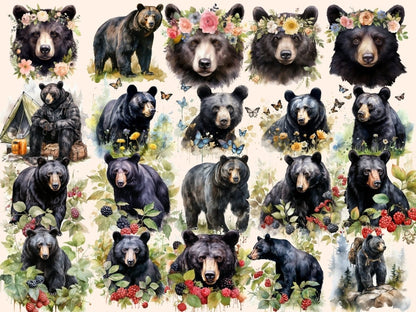 Black Bears Watercolor Clipart bear clipart - Wonders Artist