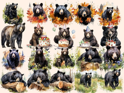 Black Bears Watercolor Clipart bear clipart - Wonders Artist