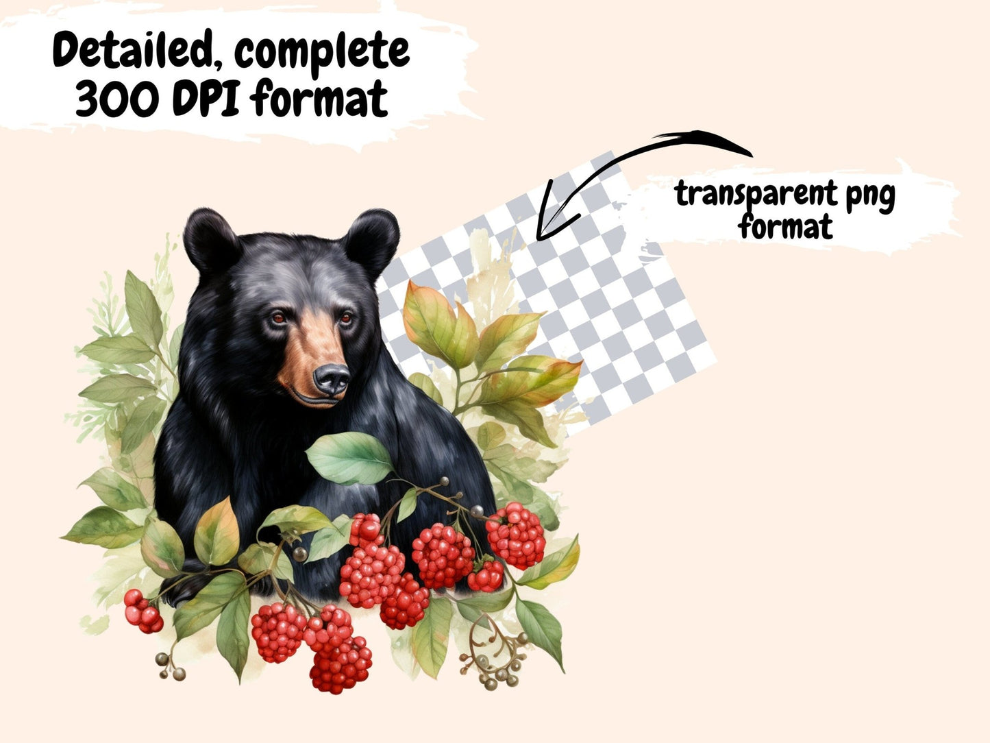 Black Bears Watercolor Clipart - High - Quality Instant Digital Download for Creative Projects