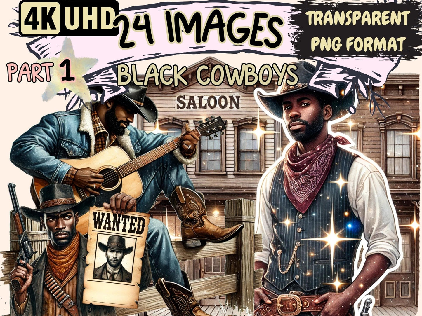 Black Cowboys Clipart - High - Quality Instant Digital Download for Creative Projects