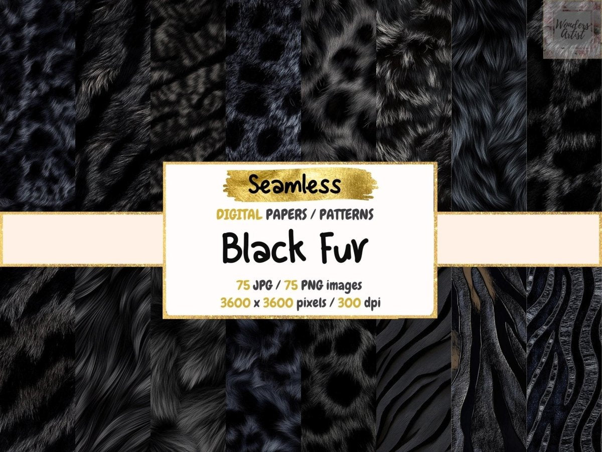 Black Fur Seamless Digital Paper Animal Skin Paper - Wonders Artist