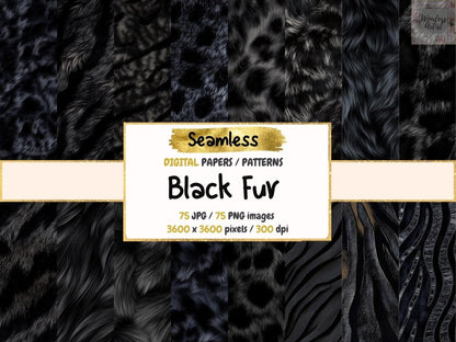 Black Fur Seamless Digital Paper Animal Skin Paper - Wonders Artist