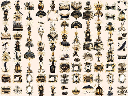 Black & Gold Antique Watercolor Clipart Antique Clipart - Wonders Artist