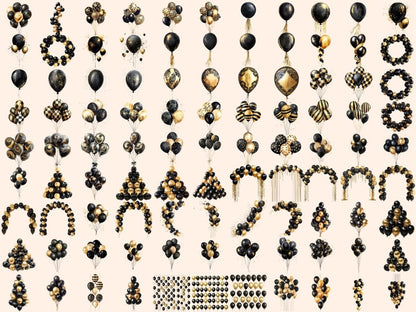 Black & Gold Balloons Watercolor Clipart Balloon Graphics - Wonders Artist