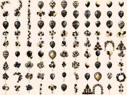 Black & Gold Balloons Watercolor Clipart Balloon Graphics - Wonders Artist