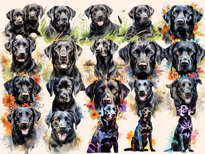 Black Lab Dogs Watercolor Clipart black dog clipart - Wonders Artist