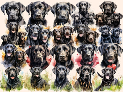 Black Lab Dogs Watercolor Clipart black dog clipart - Wonders Artist