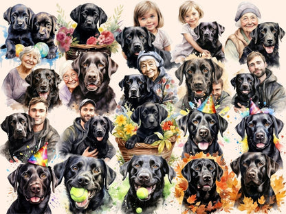 Black Lab Dogs Watercolor Clipart black dog clipart - Wonders Artist