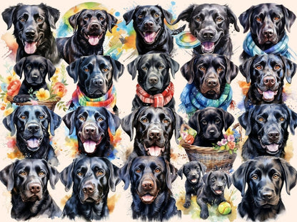 Black Lab Dogs Watercolor Clipart black dog clipart - Wonders Artist
