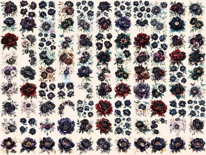 Black Peony Watercolor Clipart - Wonders Artist