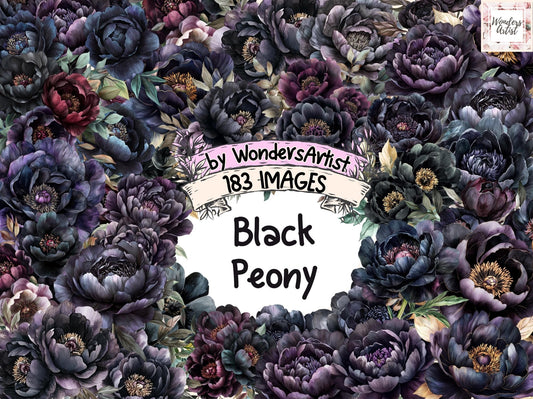 Black Peony Watercolor Clipart - High - Quality Instant Digital Download for Creative Projects