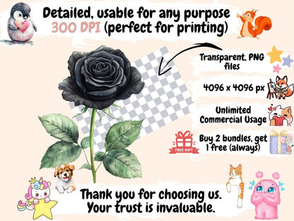 Black Roses Watercolor Clipart Dark Floral Graphics - Wonders Artist