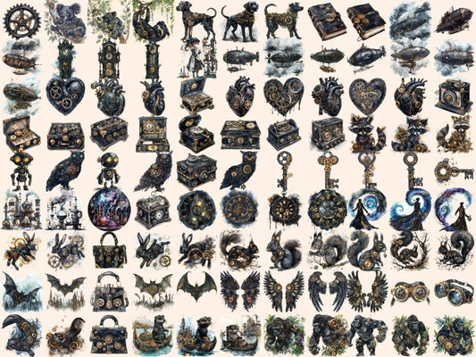 Black Steampunk Aquarell Clipart