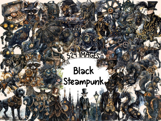 Black Steampunk Watercolor Clipart black clipart - Wonders Artist