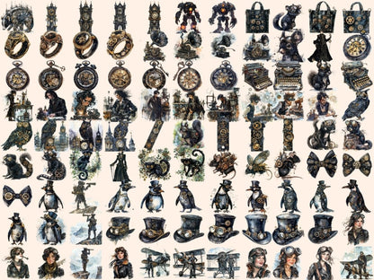 Black Steampunk Watercolor Clipart black clipart - Wonders Artist