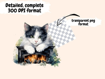 Black & White Cats Watercolor Clipart black and white cat - Wonders Artist