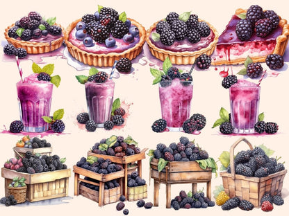 Blackberries Watercolor Clipart berries clipart - Wonders Artist