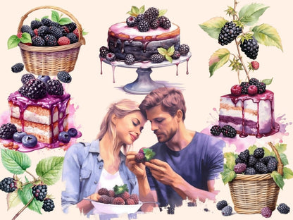 Blackberries Watercolor Clipart berries clipart - Wonders Artist