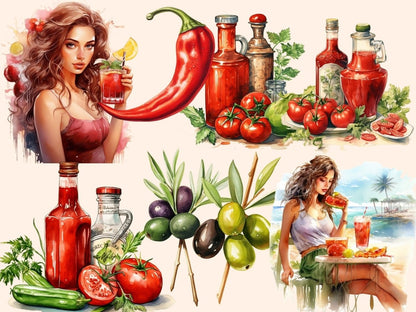 Bloody Mary Cocktails Watercolor Clipart alcohol clipart - Wonders Artist