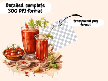 Bloody Mary Cocktails Watercolor Clipart alcohol clipart - Wonders Artist