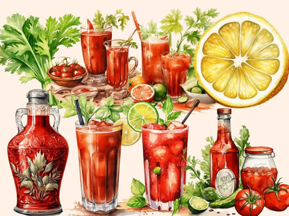 Bloody Mary Cocktails Watercolor Clipart alcohol clipart - Wonders Artist