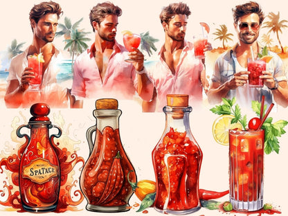 Bloody Mary Cocktails Watercolor Clipart alcohol clipart - Wonders Artist