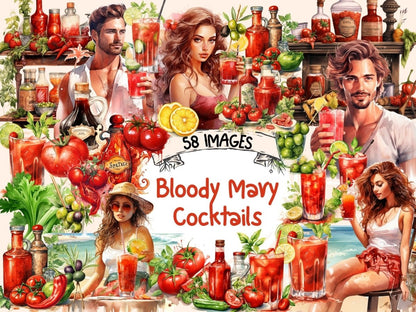 Bloody Mary Cocktails Watercolor Clipart alcohol clipart - Wonders Artist