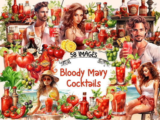 Bloody Mary Cocktails Watercolor Clipart - High - Quality Instant Digital Download for Creative Projects