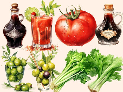 Bloody Mary Cocktails Watercolor Clipart alcohol clipart - Wonders Artist