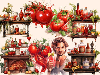 Bloody Mary Cocktails Watercolor Clipart alcohol clipart - Wonders Artist