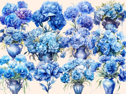 Blue Carnations Watercolor Clipart blue carnation - Wonders Artist