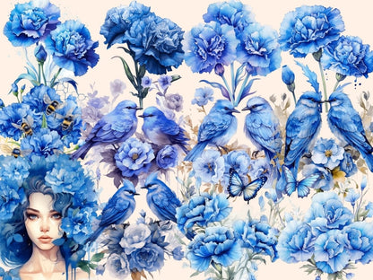 Blue Carnations Watercolor Clipart blue carnation - Wonders Artist