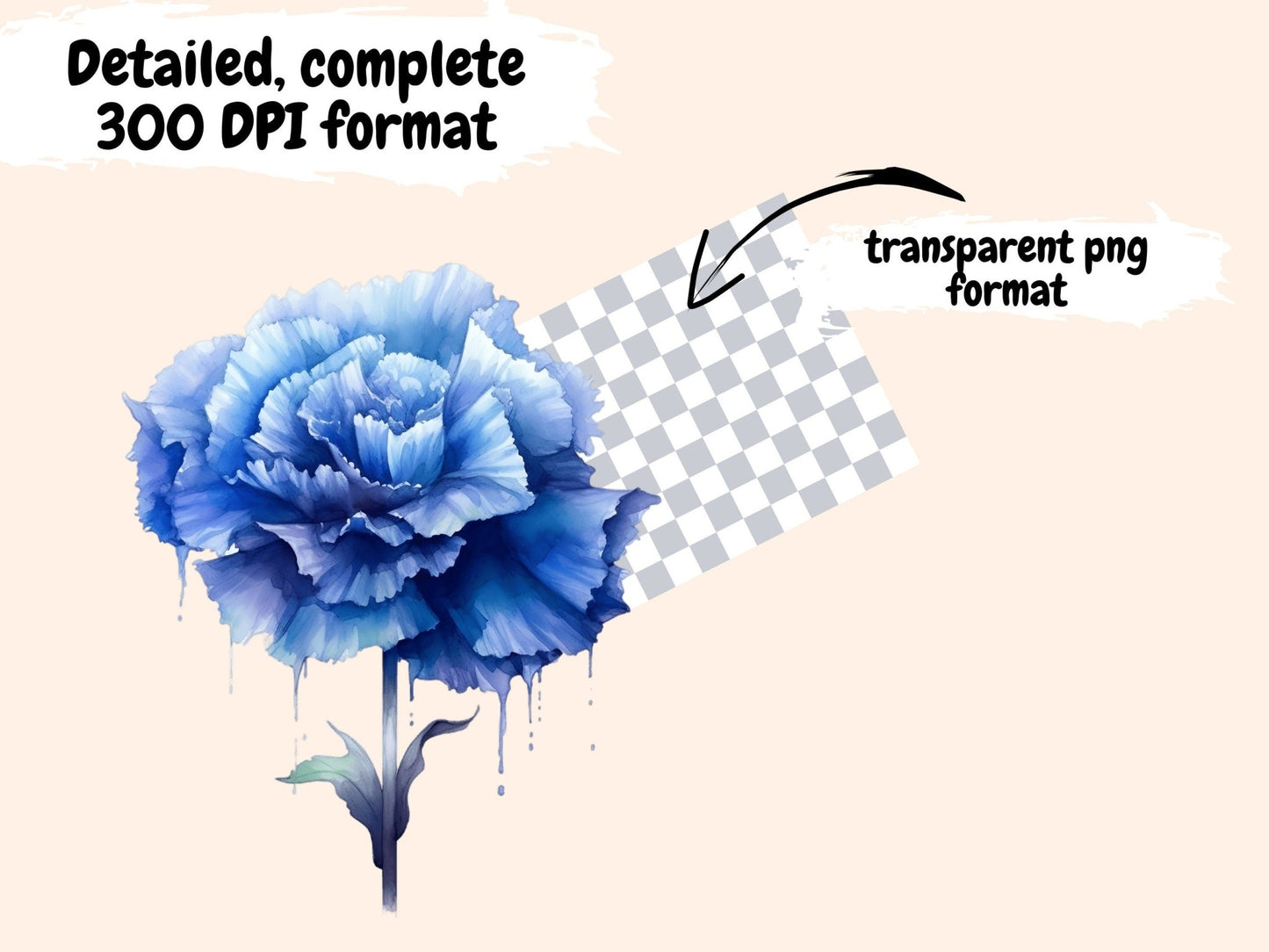 Blue Carnations Watercolor Clipart - High - Quality Instant Digital Download for Creative Projects