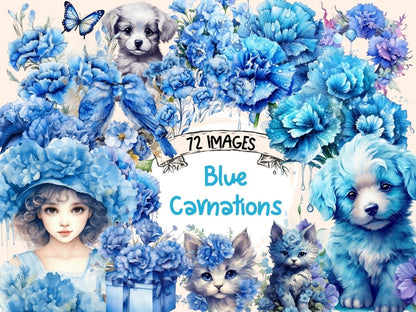 Blue Carnations Watercolor Clipart blue carnation - Wonders Artist