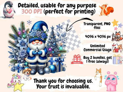 Blue Christmas Gnomes Clipart Blue Festive Gnomes - Wonders Artist