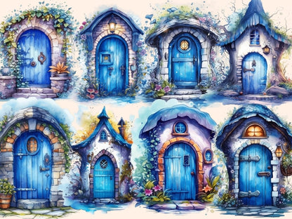 Blue Fairy Doors Watercolor Clipart blue fairy clipart - Wonders Artist