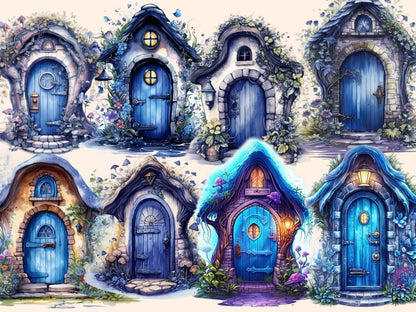 Blue Fairy Doors Watercolor Clipart blue fairy clipart - Wonders Artist