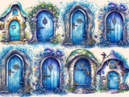 Blue Fairy Doors Watercolor Clipart blue fairy clipart - Wonders Artist