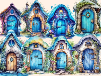 Blue Fairy Doors Watercolor Clipart blue fairy clipart - Wonders Artist