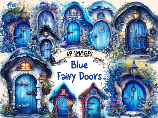 Blue Fairy Doors Watercolor Clipart blue fairy clipart - Wonders Artist