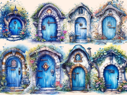 Blue Fairy Doors Watercolor Clipart blue fairy clipart - Wonders Artist