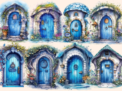Blue Fairy Doors Watercolor Clipart blue fairy clipart - Wonders Artist