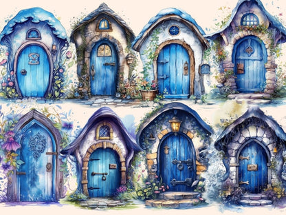 Blue Fairy Doors Watercolor Clipart blue fairy clipart - Wonders Artist