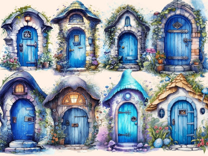 Blue Fairy Doors Watercolor Clipart blue fairy clipart - Wonders Artist
