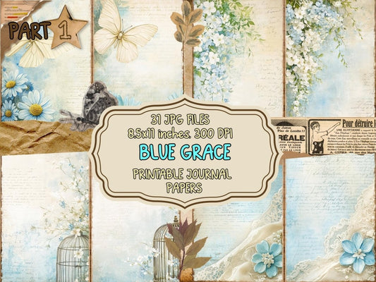 Blue Grace Journal Pages (P1) Blue Ephemera - Wonders Artist