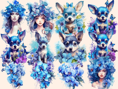 Blue Orchids Watercolor Clipart blue flower clipart - Wonders Artist