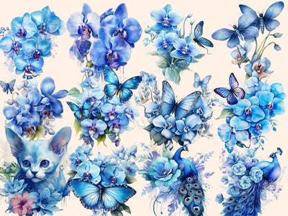 Blue Orchids Watercolor Clipart blue flower clipart - Wonders Artist