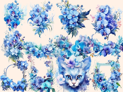 Blue Orchids Watercolor Clipart blue flower clipart - Wonders Artist