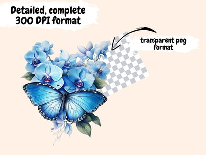 Blue Orchids Watercolor Clipart blue flower clipart - Wonders Artist